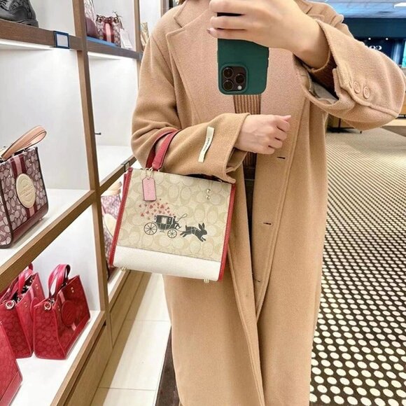Coach CF404 Lunar New Year Dempsey Tote 22 With Rabbit And Carriage In Gold/Ligh - Picture 1 of 6